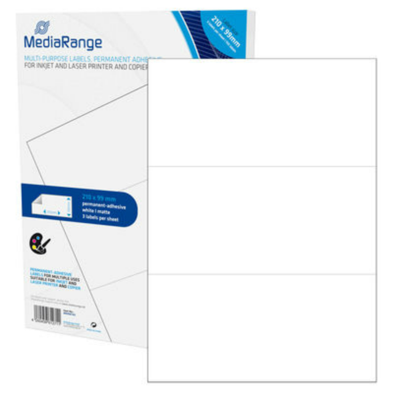 MediaRange Multi-Purpose Labels 210x99mm Permanent Adhesive White 150 Pack MRINK142
